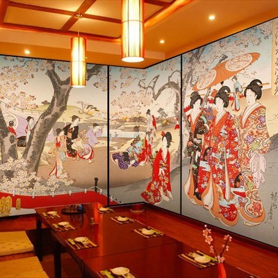 3D仕女图壁画日式料理店餐厅日本寿司居酒屋壁纸KTV酒店背景墙纸