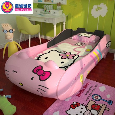 童城世纪T5低靠背半包儿童床女款公主床带护栏可爱卡通猫床小孩床图1