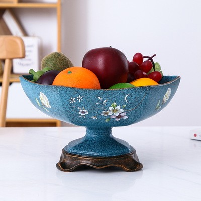 创意新中式蓝色工艺彩绘树脂装饰水果盘果盒家居客厅装饰礼品
