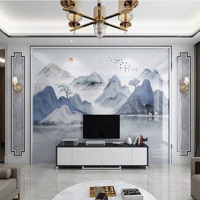 新中式岩板电视背景墙瓷砖微晶石现代客厅大理石材边框造型影视墙图3