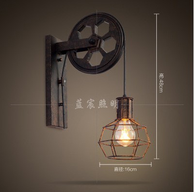 欧式仿古铁艺做旧滑轮升降壁灯 loft工业风走廊过道玄关墙壁灯图5