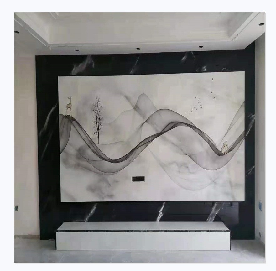 新中式办公室山水壁画客厅电视背景墙壁纸3d自粘水墨画墙纸图1