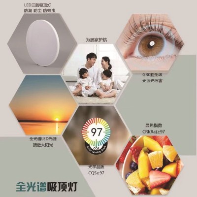 led全光谱吸顶灯批发三防灯简约走廊过道灯阳台灯圆形护眼卧室灯图3