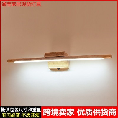 热销亚马逊跨境110V镜前灯 北欧实木带开关壁灯 日式长条镜子灯具图1