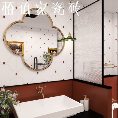 法式酒红色卫生间瓷砖厨房墙面砖点缀复古浴室小花砖厕所阳台地砖图4