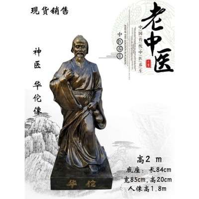 现货玻璃钢四大名医人物雕塑仿铜华佗雕像站像半身像中医馆摆件图3