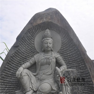 莆田厂家青石雕佛像自在观音水月观音菩萨寺庙景观家居庭院图2