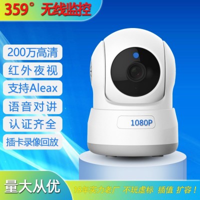 云台旋转语音通话家用监控器插卡录像回放红外夜视高清无线摄像头图1