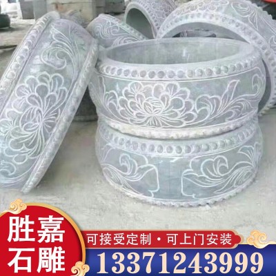 青石中式柱墩石 寺庙门口摆件柱基石 公园木柱子底座空心柱顶石图2