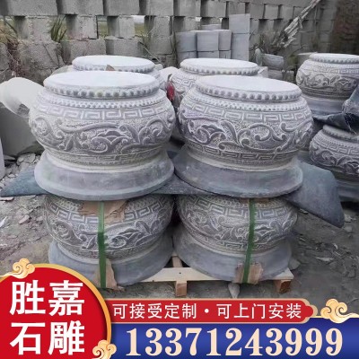 青石中式柱墩石 寺庙门口摆件柱基石 公园木柱子底座空心柱顶石图5
