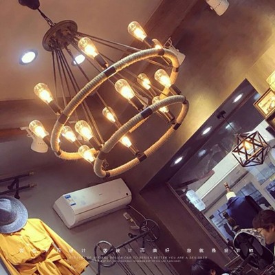 美式乡村餐厅酒吧服装店麻绳吊灯复古工业风loft创意个性怀旧灯具图2