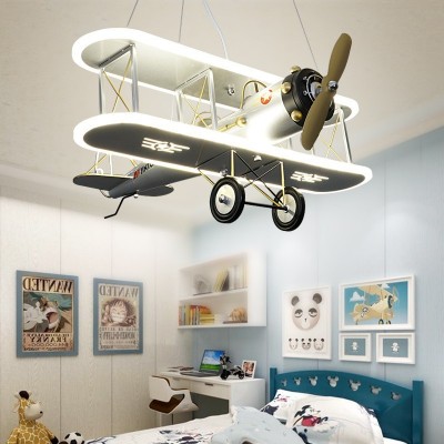 创意led儿童飞机灯男孩卧室房间灯个性智能时尚简约卡通吊灯灯具