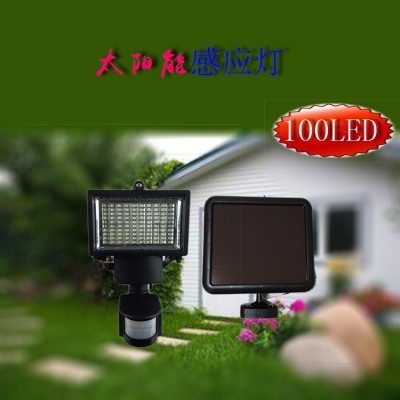 跨境太阳能100LED人体感应灯车库灯户外防水庭院灯泛光灯楼道灯图1