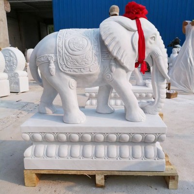 汉白玉大象石雕动物 别墅酒店门口定制招财祥瑞雕塑石雕现货大象