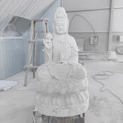 汉白玉滴水观音像雕塑宗教寺庙站像三世佛雕像送子观音雕塑装饰图2