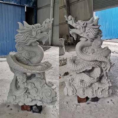 中式石雕龙 景区别墅户外观赏龙装饰摆件庭院汉白玉中国龙雕塑图3