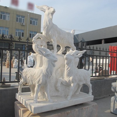 三阳开泰石雕 公园庭院汉白玉动物雕刻现货批发十二生肖动物摆件图3