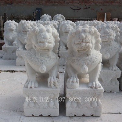 石狮子一对家用别墅庭院看门镇宅摆件天然汉白玉祠堂门口小石狮子图2