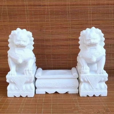 石狮子一对家用别墅庭院看门镇宅摆件天然汉白玉祠堂门口小石狮子图4