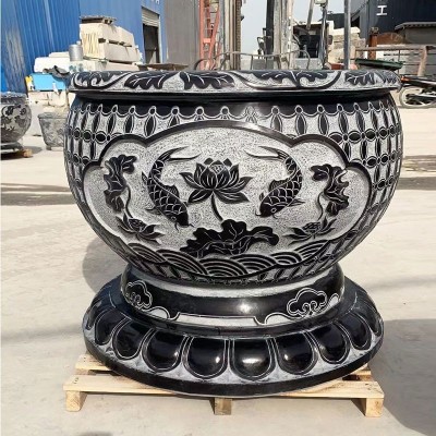 石雕鱼缸花盆仿古养鱼缸花园荷花缸庭院别墅酒店景观石雕青石鱼缸图3