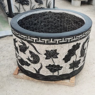 石雕鱼缸花盆仿古养鱼缸花园荷花缸庭院别墅酒店景观石雕青石鱼缸图5
