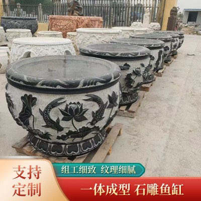 石雕鱼缸花盆仿古养鱼缸花园荷花缸庭院别墅酒店景观石雕青石鱼缸图2