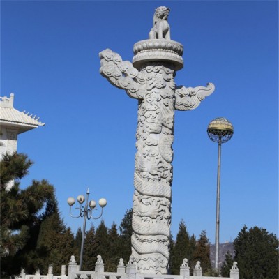 石雕盘龙柱广场公园石龙柱雕刻 花岗岩石雕圆形石柱子文化柱价格