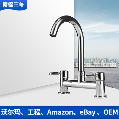 厂家直销卫浴批发全铜双孔水槽洗菜盆家用冷热旋转厨房水龙头图1