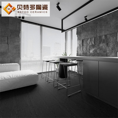 黑色木纹砖碳化通体砖150x900客厅防滑地板砖连锁店仿木纹地板砖图2
