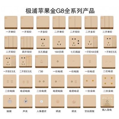 极浦开关插座家用墙壁86型暗装一开5五孔23插面板16a网络苹果金图3