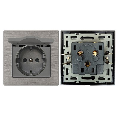 外贸80型欧洲标准欧标插座16A 220V德式欧规墙壁开关灰铝拉丝面板图2