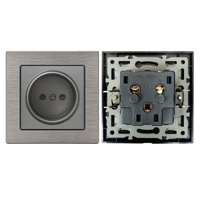 外贸80型欧洲标准欧标插座16A 220V德式欧规墙壁开关灰铝拉丝面板图5