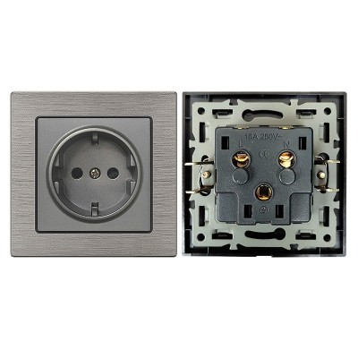 外贸80型欧洲标准欧标插座16A 220V德式欧规墙壁开关灰铝拉丝面板图4