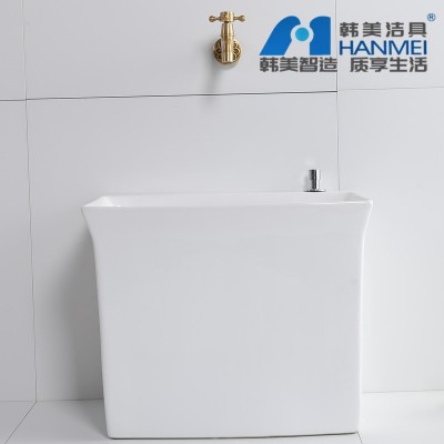 韩美彩色陶瓷双驱洗拖把池家用拖把盆拖布池落地式室外地拖水槽图3