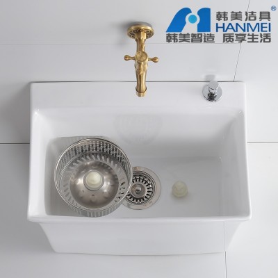 韩美彩色陶瓷双驱洗拖把池家用拖把盆拖布池落地式室外地拖水槽图2