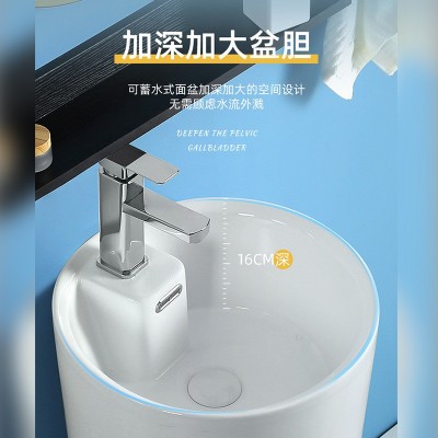 陶瓷立柱盆阳台一体落地式洗手盆户外连体洗手池酒店立柱式洗脸盆图2