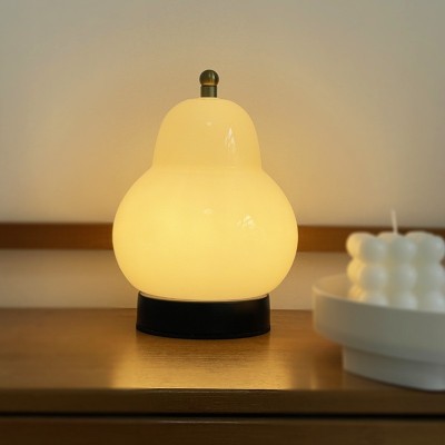 中古法式奶油玻璃小台灯 卧室床头书房客厅充电LED触摸梨 子台灯
