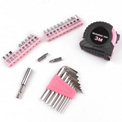 跨境39件套家用工具套装组合家庭手动维修亚马逊工具箱套装粉色图2
