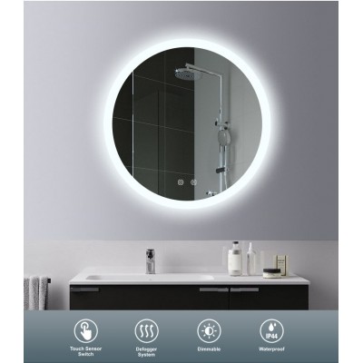 三色LED智能浴室镜除雾可调光铝框玻璃镜子