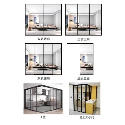 铝合金极窄推拉门厨房客厅阳台厕所玻璃两四五六三联动吊轨移门图3