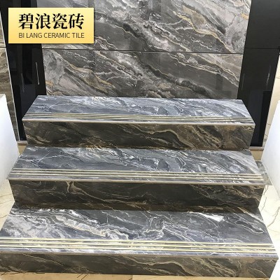 镀金通体大理石楼梯瓷砖梯级砖一体楼梯砖踏步砖1200x480台阶地砖图2