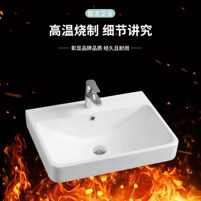 JM6042-60 现代简约陶瓷台下盆纯白色单盆方形洗手池洗脸台盆贴牌图3