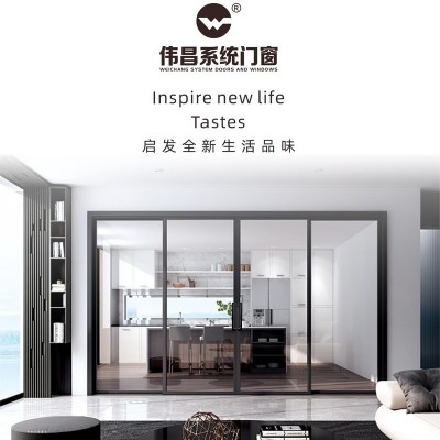 厂家铝合金重型68推拉门阳台系统三联动客厅厨房隔音钢化玻璃移门图4