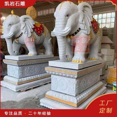 出售石雕大象 庭院别墅小区门口石象 汉白玉六牙白象 凯岩石业图5