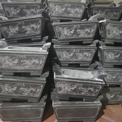 丁财两旺石雕香炉 墓地50公分长方形石香炉 芝麻灰芝麻黑654材料图3