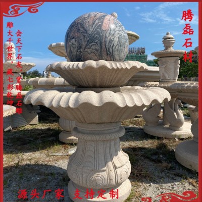 定做芝麻白石雕风水球摆件厂 欧式石材花岗岩喷泉风水球安装