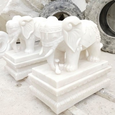 汉白玉动物雕塑 石雕大象 纯手工雕刻 自然逼真 可定制