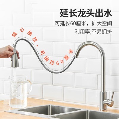跨境 304不锈钢拉丝黑色厨房水龙头 洗菜盆水槽冷热抽拉式水龙头图2