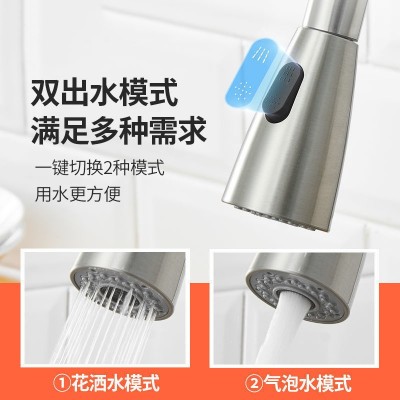跨境 304不锈钢拉丝黑色厨房水龙头 洗菜盆水槽冷热抽拉式水龙头图3