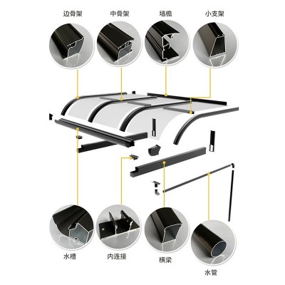 铝合金雨棚雨搭别墅耐力板遮雨棚户外庭院遮阳棚阳光房车棚图4